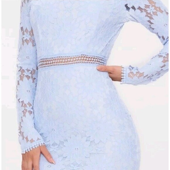 Pretty LittleThing Womens Floral Blue Lace 8 Dress Dusty Blue Transparent NWOT - Picture 14 of 16